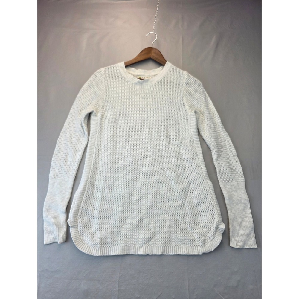 Akini Women Light Blue Knit Pointelle Sweater Side Zips Size Small